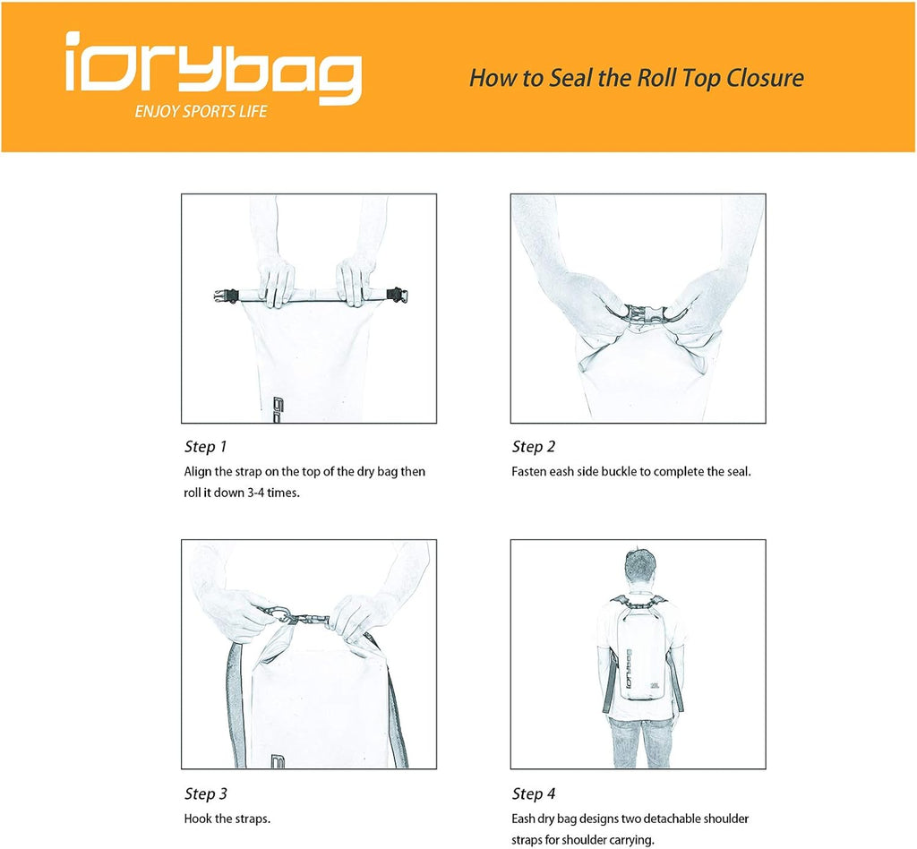 IDRYBAG Dry Bag for Kayaking Waterproof 2L/5L/10L/15L/20L, Small Dry Sack Waterproof Bag for Boating