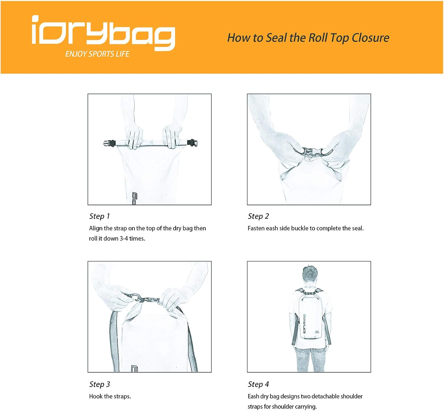 IDRYBAG Dry Bag for Kayaking Waterproof 2L/5L/10L/15L/20L, Small Dry Sack Waterproof Bag for Boating