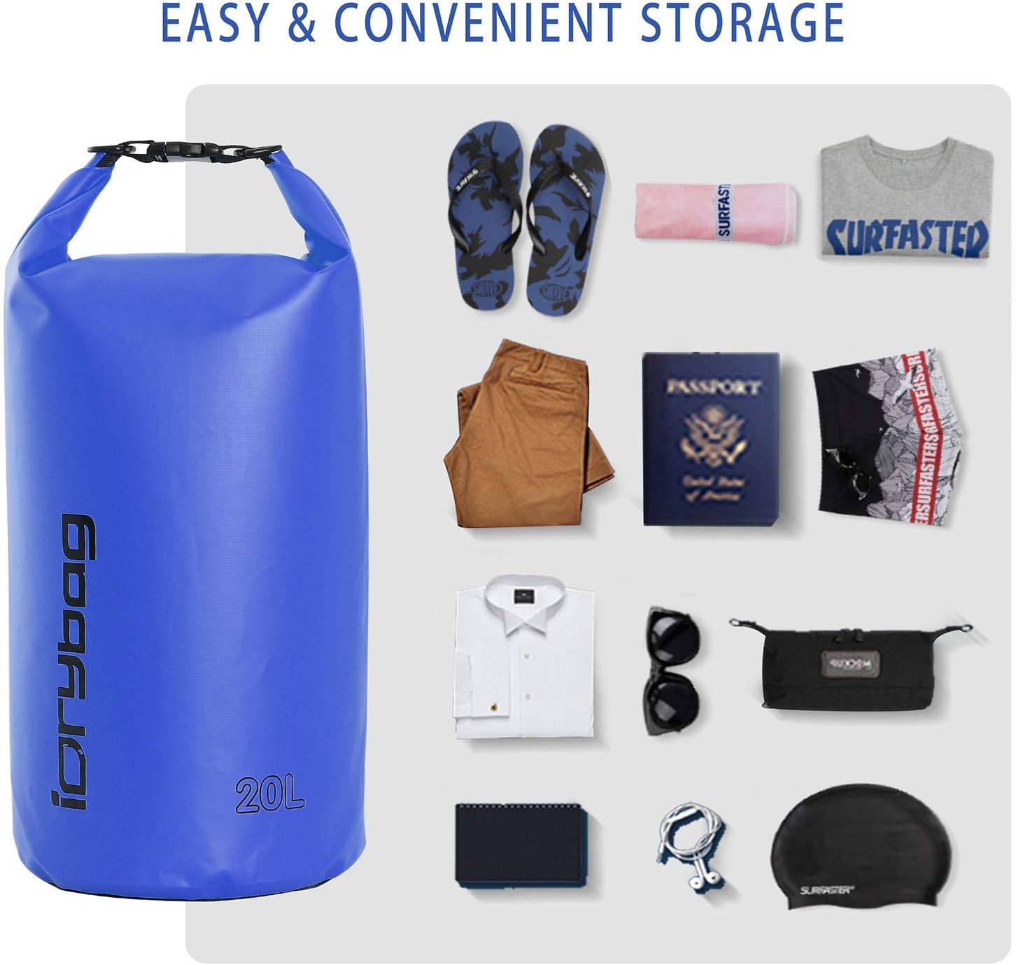 IDRYBAG Dry Bag for Kayaking Waterproof 2L/5L/10L/15L/20L, Small Dry Sack Waterproof Bag for Boating