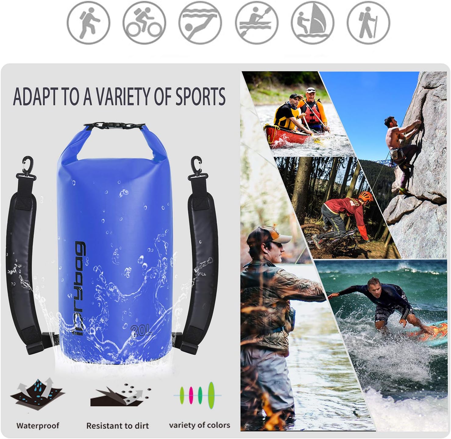 IDRYBAG Dry Bag for Kayaking Waterproof 2L/5L/10L/15L/20L, Small Dry Sack Waterproof Bag for Boating